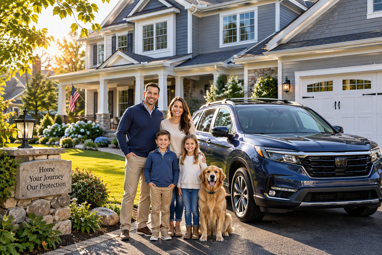 Family home and vehicle protected with bundled home and auto insurance coverage